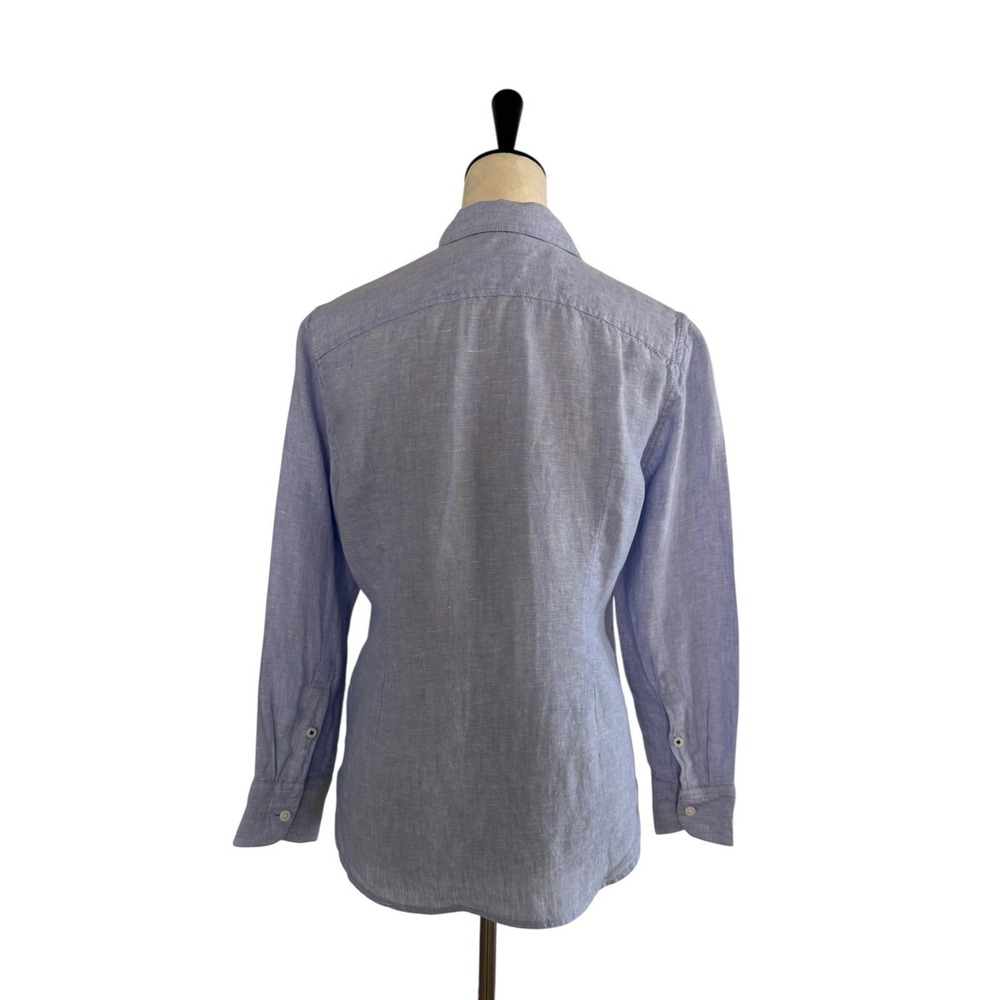 J.Crew Baird McNutt Irish Linen Long Sleeve Shirt Blue Slim Fit Women's 4 Petite - Picture 4 of 13